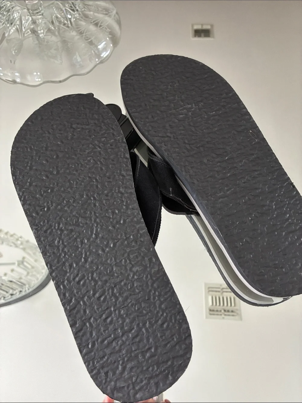 Old Navy Black and Gray Striped Flip-Flops